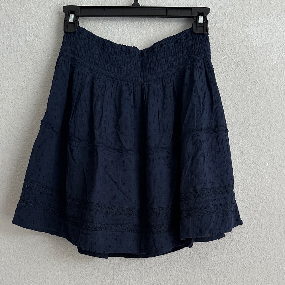 Hollister Navy Smocked Waist Tiered Skater Skirt